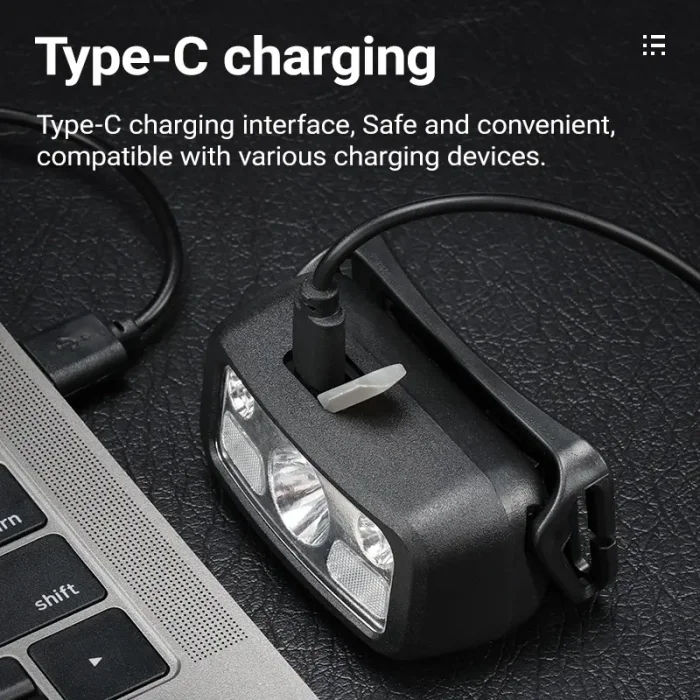 Hs-43 Sensörlü Şarjlı Type-c Çok Amaçlı Kırmızı Işıklı Kafa Lambası