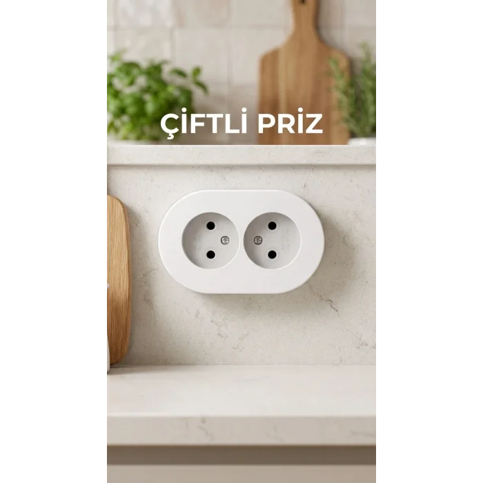 İkili Beyaz Topraklı Sıva Üstü Priz - Modern Elektrik Çiftli Priz