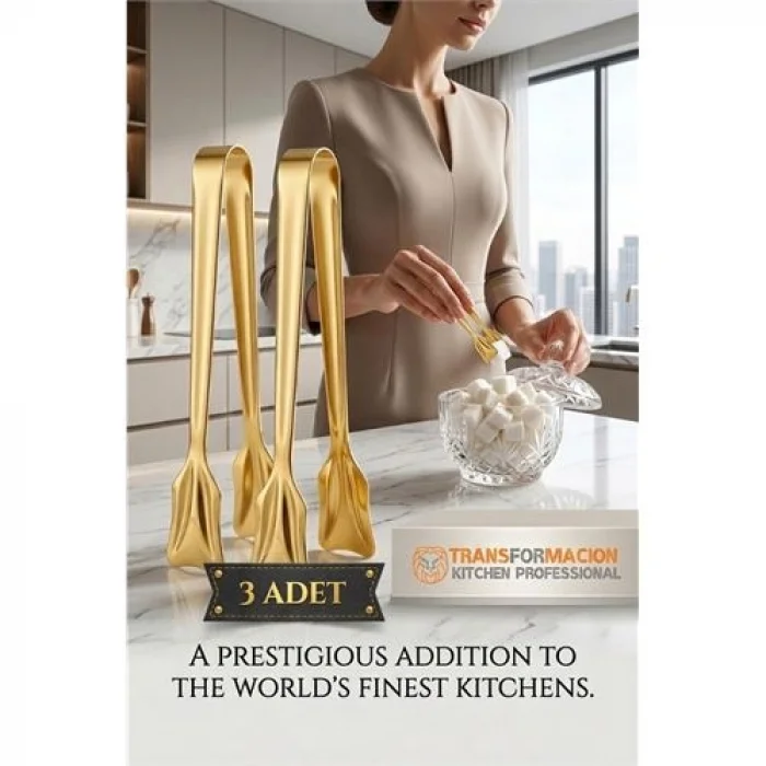 Inês Gold 3lü Paslanmaz Çelik Mini Şeker Maşası Seti 12cm 722952
