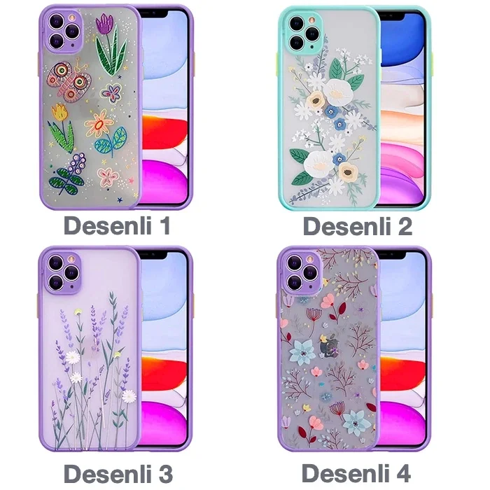 iPhone 11 Pro 5.8inç Kamera Korumalı Çiçek Desenli Silikon Kılıf-(5775)
