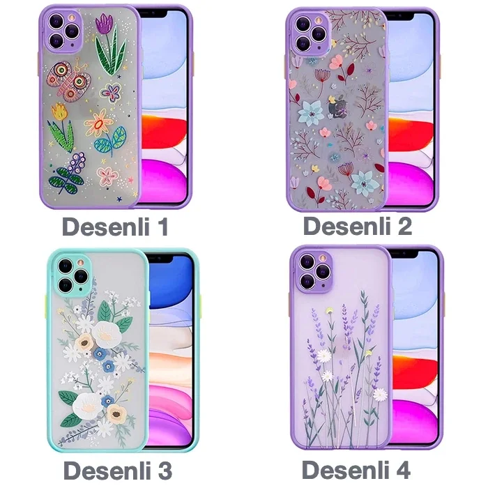 iPhone 11 Pro Max 6.5inç Kamera Korumalı Çiçek Desenli Silikon Kılıf-(5775)