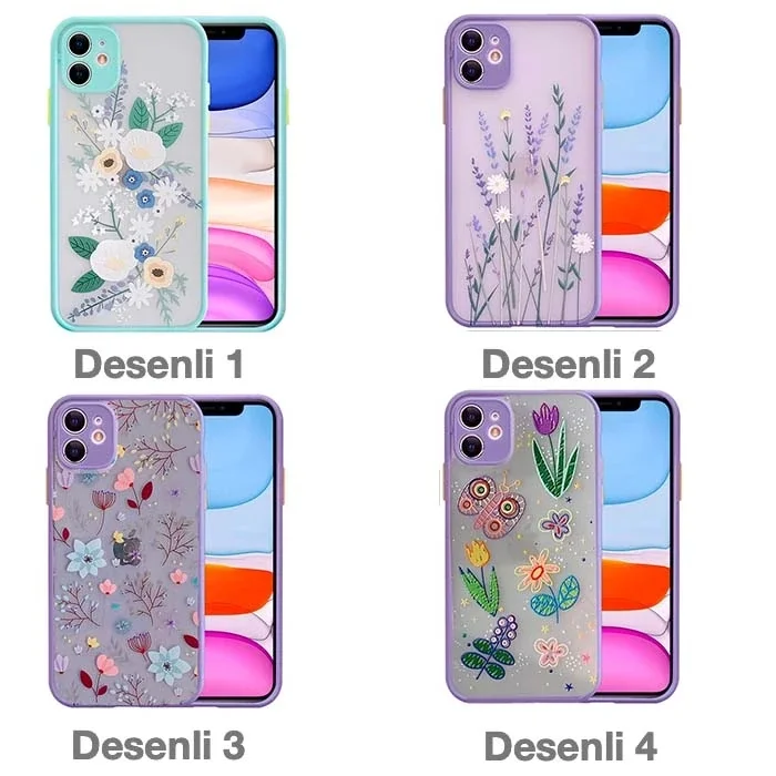 iPhone 12 6.1inç Kamera Korumalı Çiçek Desenli Silikon Kılıf-(5775)