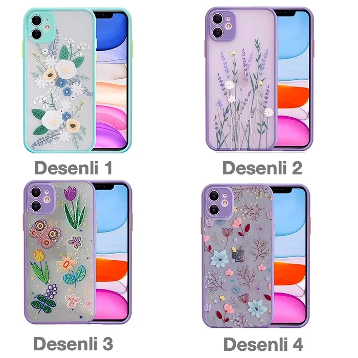 iPhone 12 Mini 5.4inç Kamera Korumalı Çiçek Desenli Silikon Kılıf-(5775)