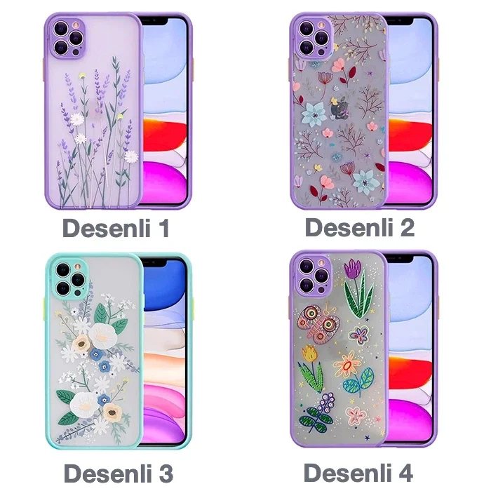 iPhone 12 Pro 6.1inç Kamera Korumalı Çiçek Desenli Silikon Kılıf-(5775)