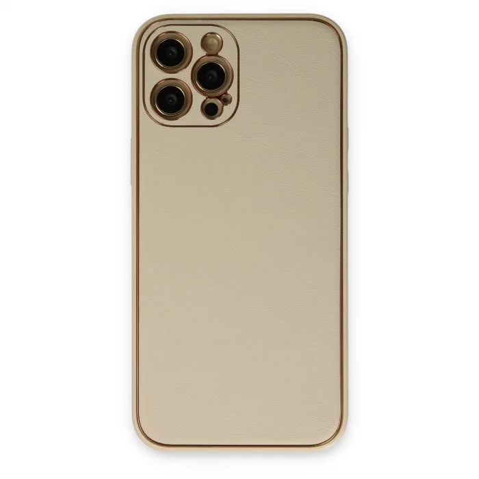 İphone 12 Pro Kılıf Coco Deri Silikon Kapak - Gold