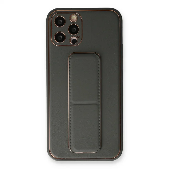 İphone 12 Pro Kılıf Coco Deri Standlı Kapak - Füme