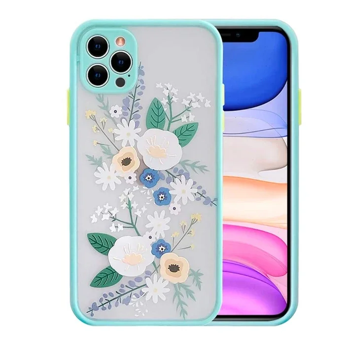 iPhone 12 Pro Max 6.7inç Kamera Korumalı Çiçek Desenli Silikon Kılıf-(5775)