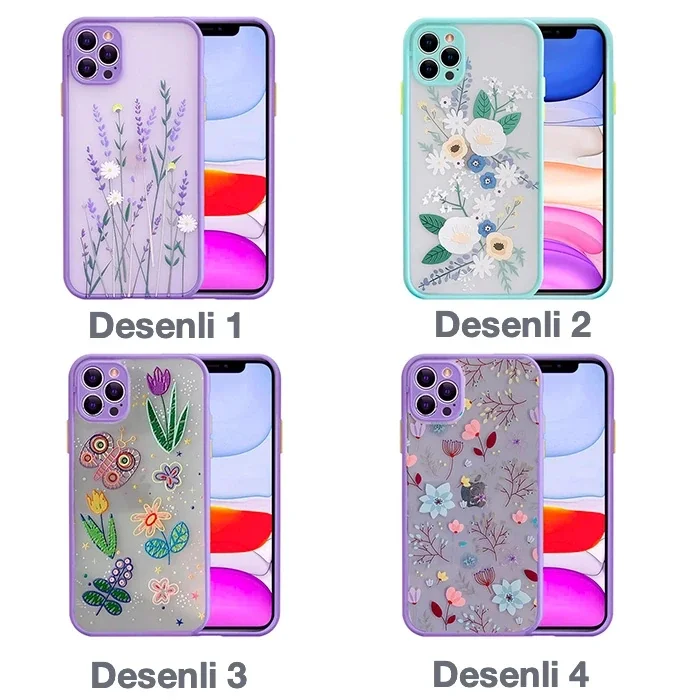 iPhone 12 Pro Max 6.7inç Kamera Korumalı Çiçek Desenli Silikon Kılıf-(5775)
