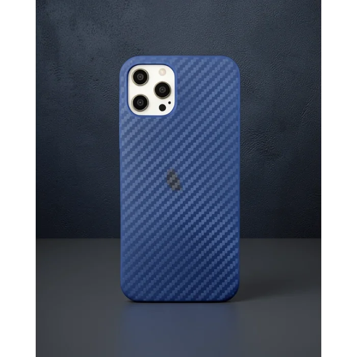 iPhone 12 Pro Max Kılıf Karbon PP Silikon - Mavi