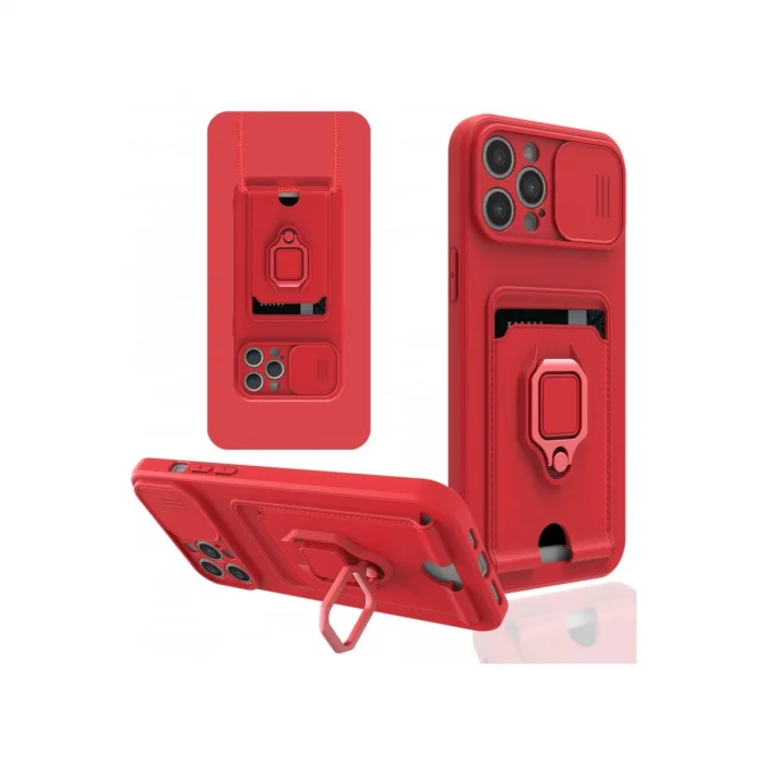 İphone 12 Pro Max Kılıf Zuma Kartvizitli Yüzüklü Silikon - Kırmızı