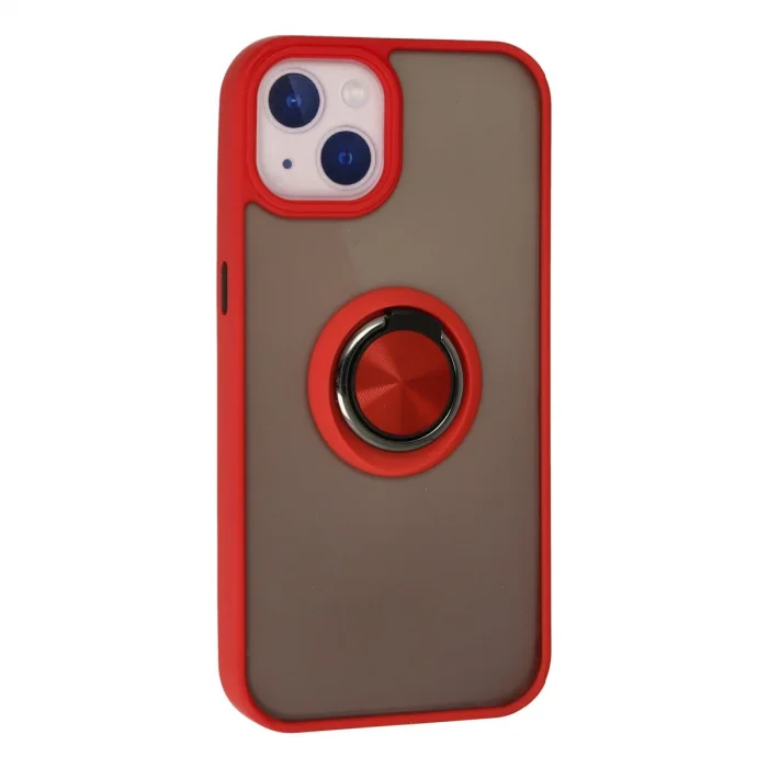 İphone 13 Kılıf Montreal Yüzüklü Silikon Kapak - Kırmızı