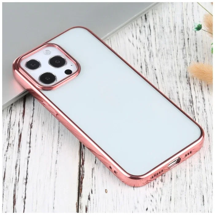 iPhone 13 Pro 6.1inç Lazer Kaplama Renkli Kenar Şeffaf Kılıf-(5775)