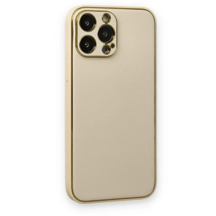 İphone 13 Pro Kılıf Coco Deri Silikon Kapak - Gold