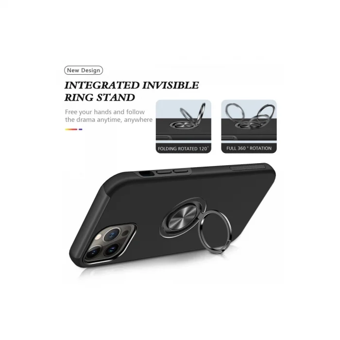 İphone 13 Pro Kılıf Elit Yüzüklü Kapak - Siyah