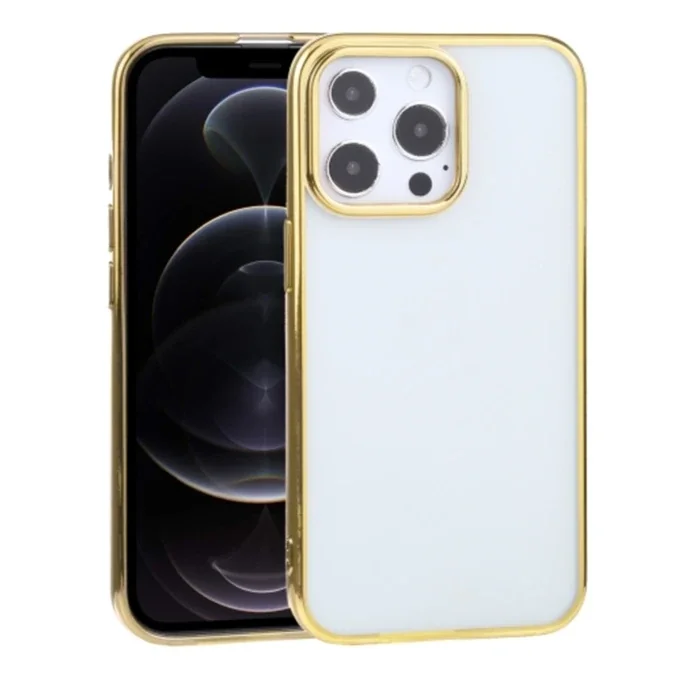 iPhone 13 Pro Max 6.7inç  Lazer Kaplama Renkli Kenar Şeffaf Kılıf-(5775)