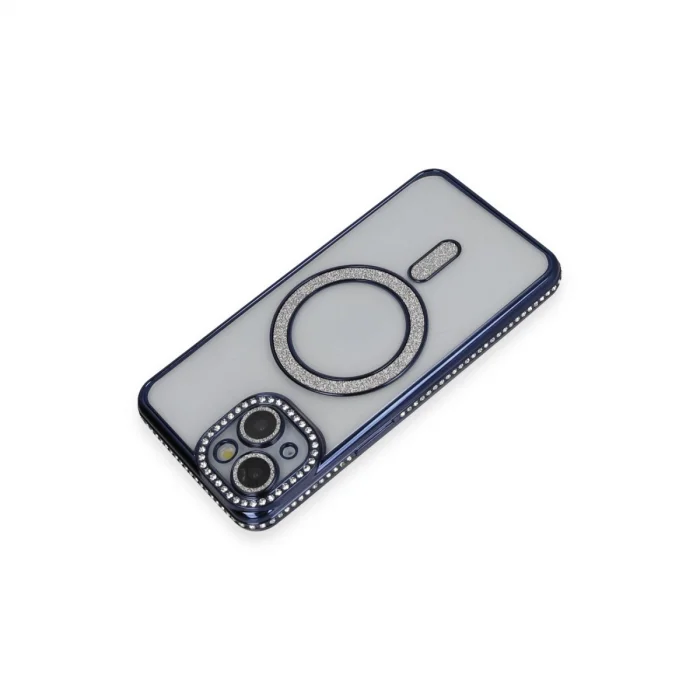 İphone 14 Kılıf Joke Simli Magneticsafe Kılıf - Lacivert