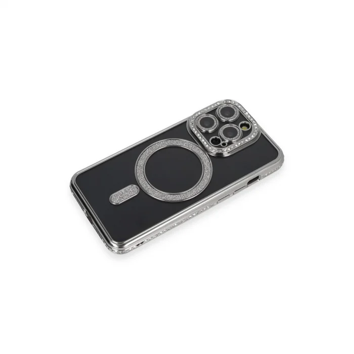 İphone 14 Pro Max Kılıf Joke Simli Magneticsafe Kılıf - Gri