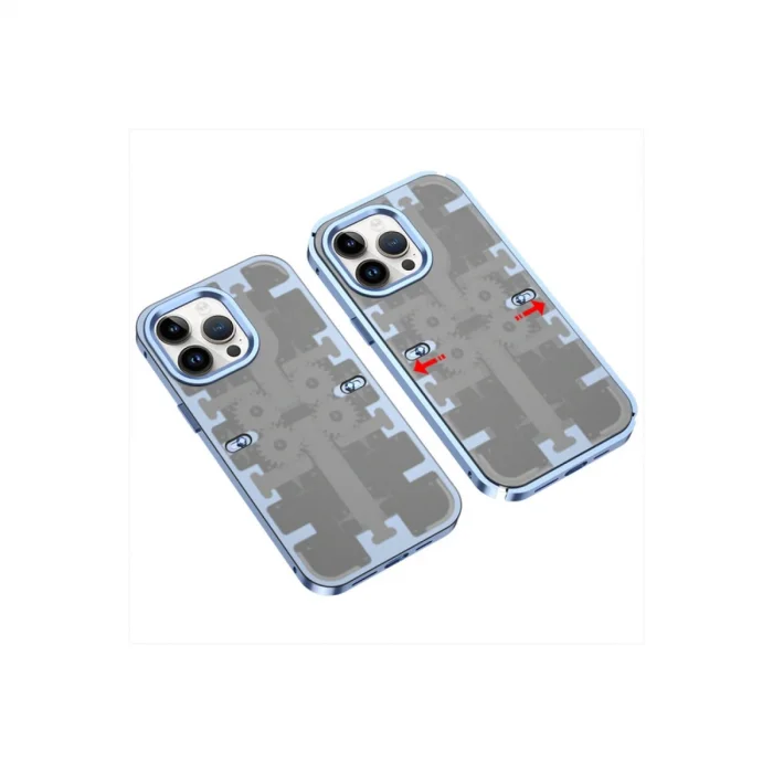 İphone 14 Pro Max Kılıf Mekanik Bumper Kapak - Mavi