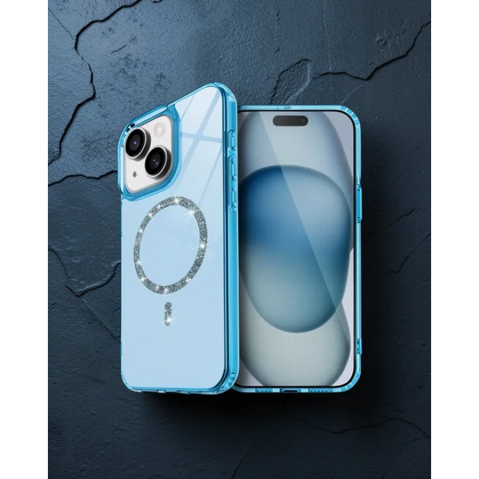 iPhone 15 Plus Live Diamond Magsafe Kılıf - Mavi