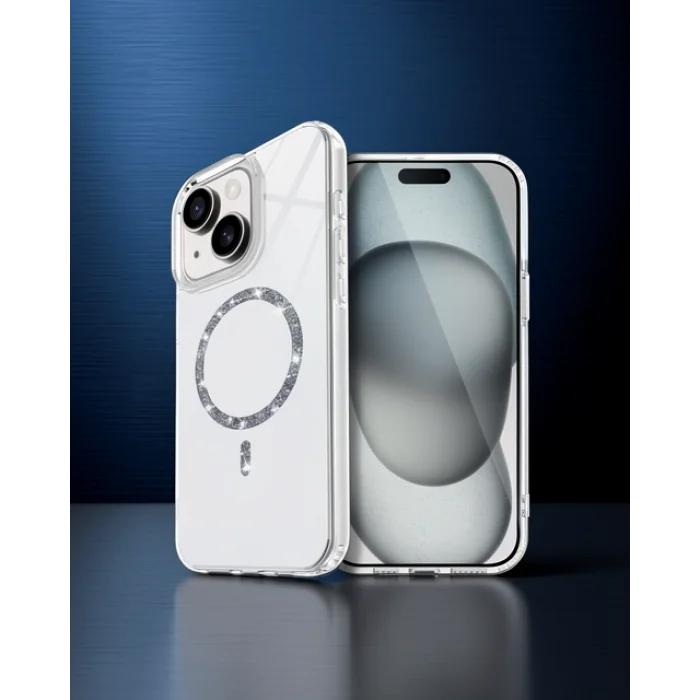iPhone 15 Plus Live Diamond Magsafe Kılıf - Şeffaf