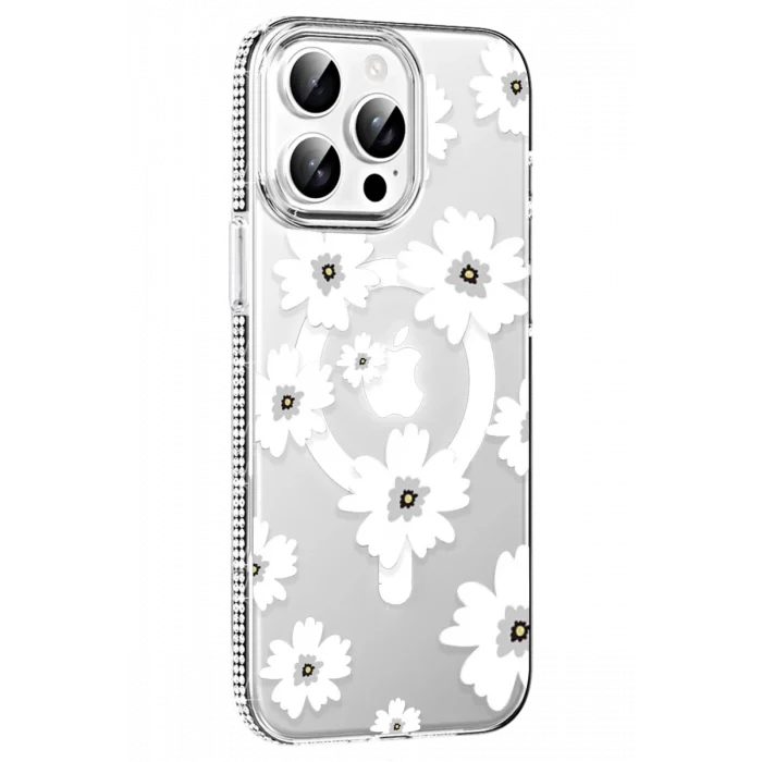 Joko Apple iPhone 15 Pro Max Uyumlu Floral Magsafe Kapak - Beyaz