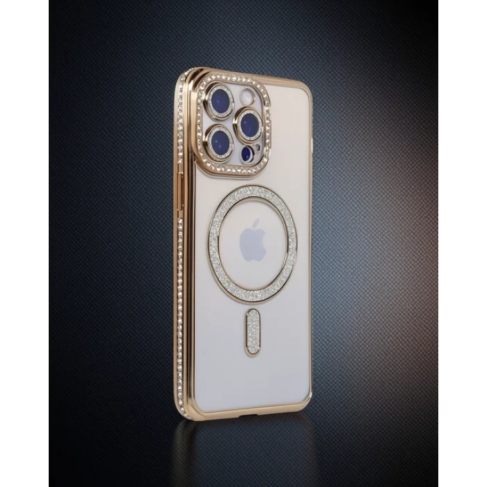 iPhone 15 Pro Max Kılıf Joke Simli Magneticsafe - Gold