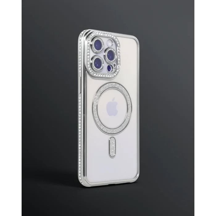 iPhone 15 Pro Max Kılıf Joke Simli Magneticsafe - Gümüş