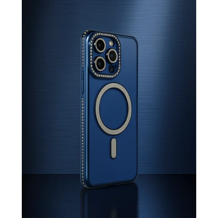 iPhone 15 Pro Max Kılıf Joke Simli Magneticsafe - Lacivert