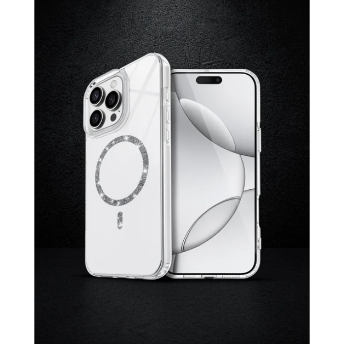 iPhone 15 Pro Max Live Diamond Magsafe Kılıf - Şeffaf