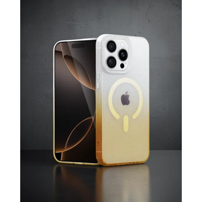 iPhone 15 Pro Max Pummel Shiny Magsafe Kılıf - Gold