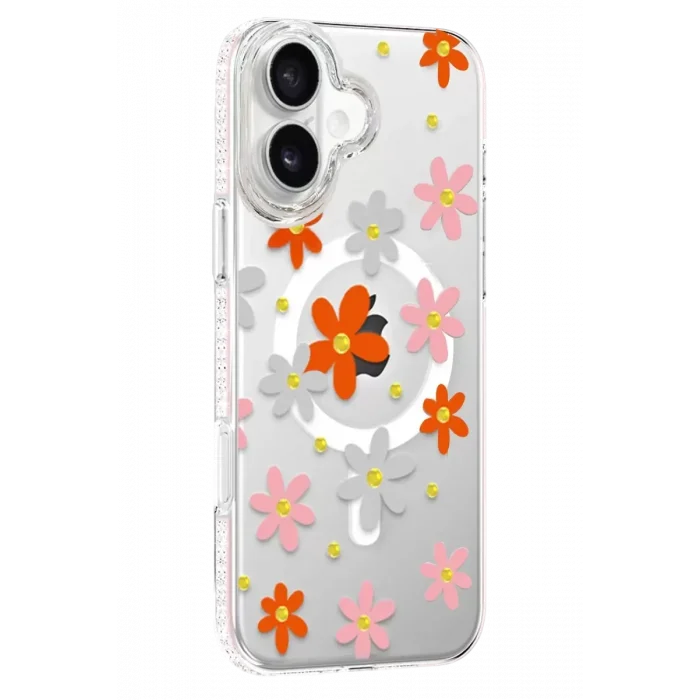 Joko Apple iPhone 16 Uyumlu Floral Magsafe Kapak - Turuncu