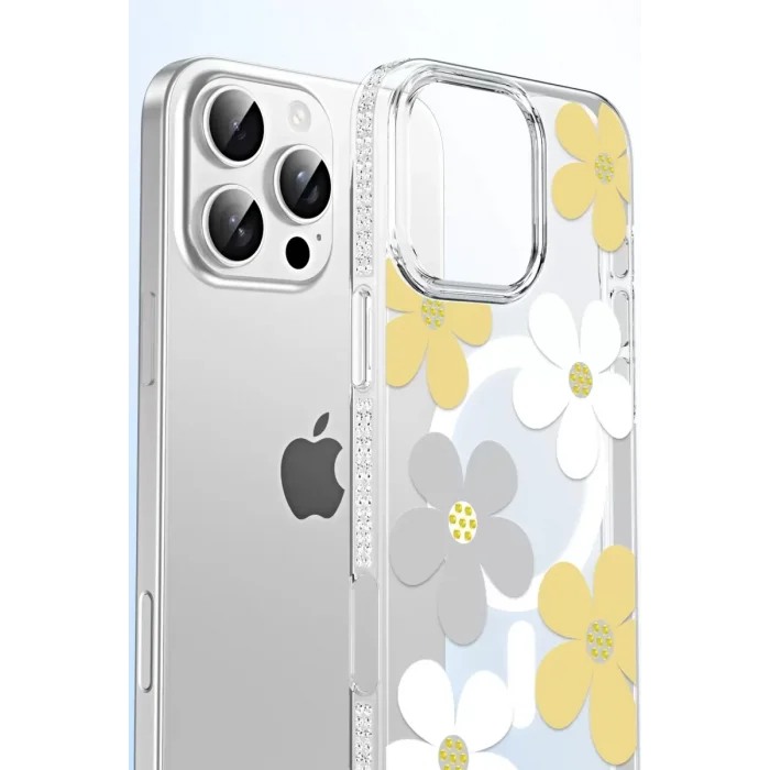 Joko Apple iPhone 16 Uyumlu Floral Magsafe Kapak - Turuncu