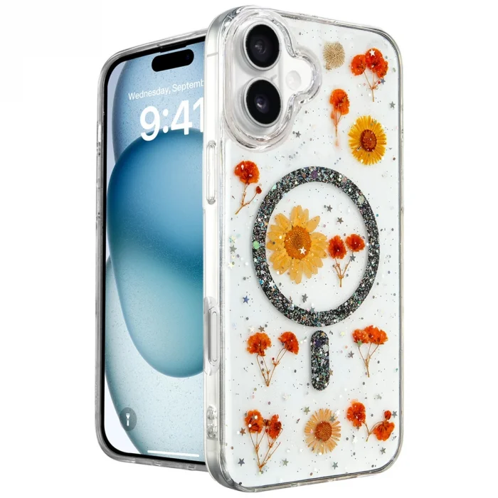 İphone 16 Kılıf Daisy Simli Magsafe Kapak - Siyah