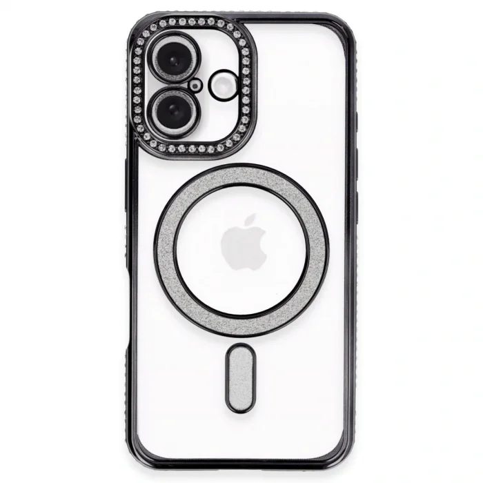 İphone 16 Kılıf Joke Simli Magneticsafe Kılıf - Siyah