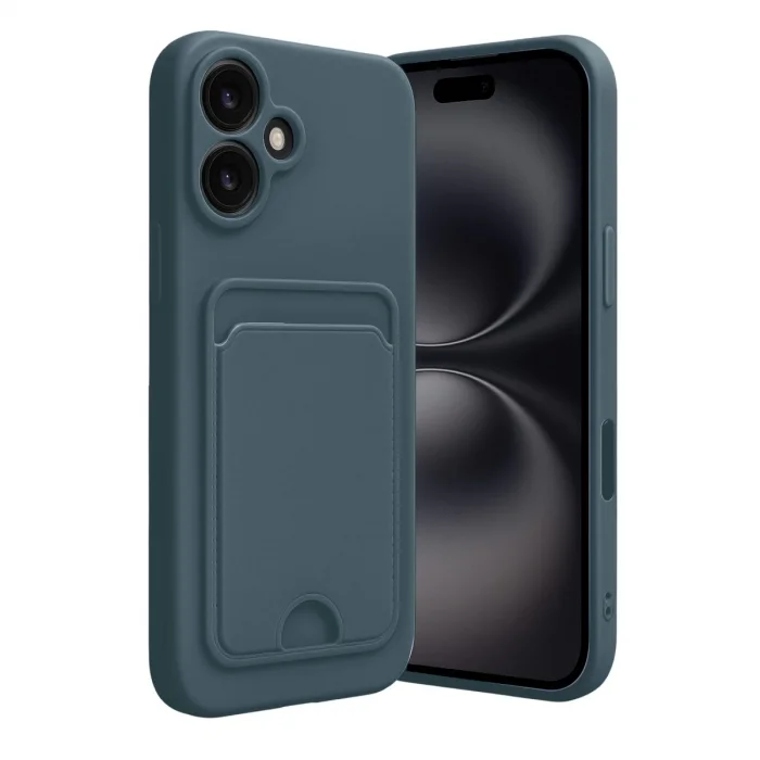 İphone 16 Kılıf Kelvin Kartvizitli Silikon - Koyu Yeşil