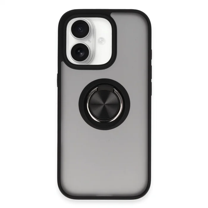 İphone 16 Kılıf Montreal Yüzüklü Silikon Kapak - Siyah