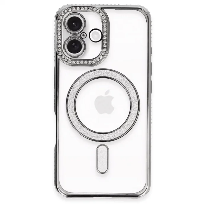 İphone 16 Plus Kılıf Joke Simli Magneticsafe Kılıf - Gri