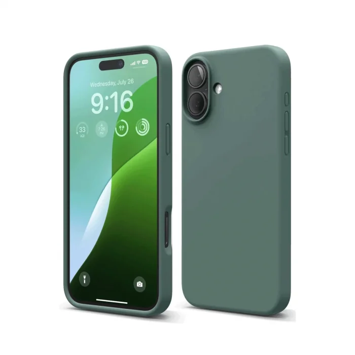 İphone 16 Plus Kılıf Nano İçi Kadife Silikon - Koyu Yeşil