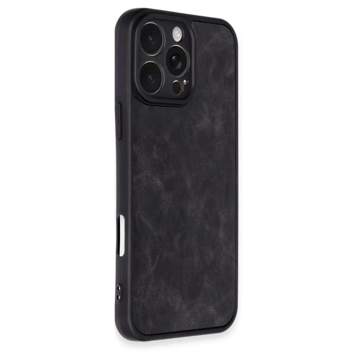 İphone 16 Pro Kılıf Aras Deri Kapak - Siyah
