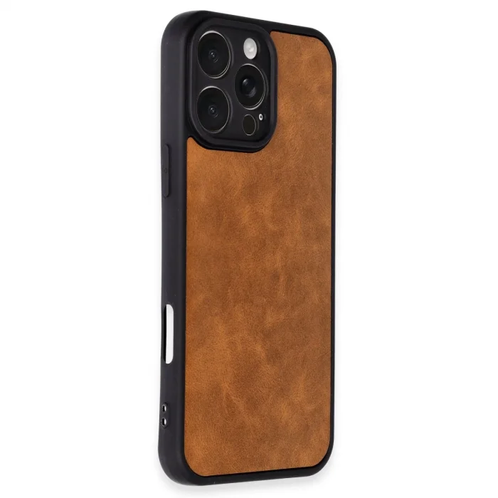 İphone 16 Pro Kılıf Aras Deri Kapak - Taba
