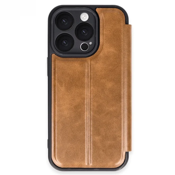 İphone 16 Pro Kılıf Flip Cover - Taba