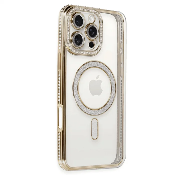İphone 16 Pro Kılıf Joke Simli Magneticsafe Kılıf - Gold
