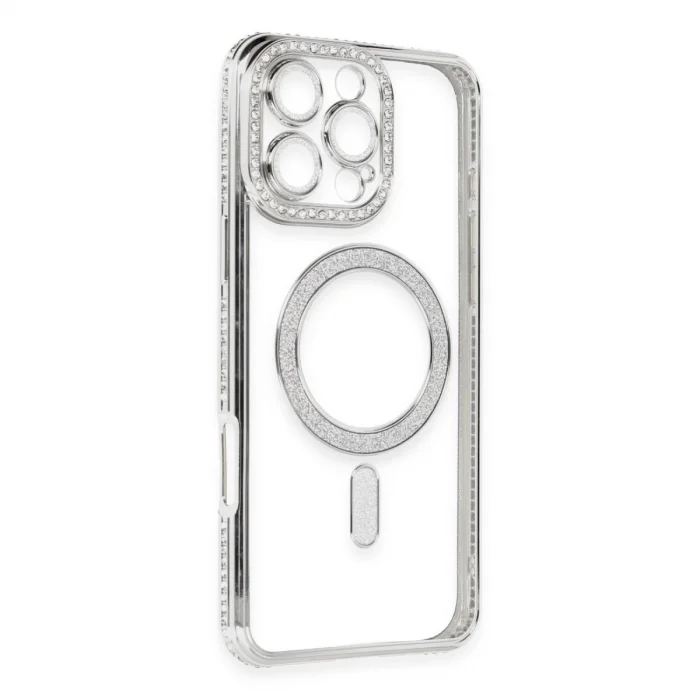 İphone 16 Pro Kılıf Joke Simli Magneticsafe Kılıf - Gümüş