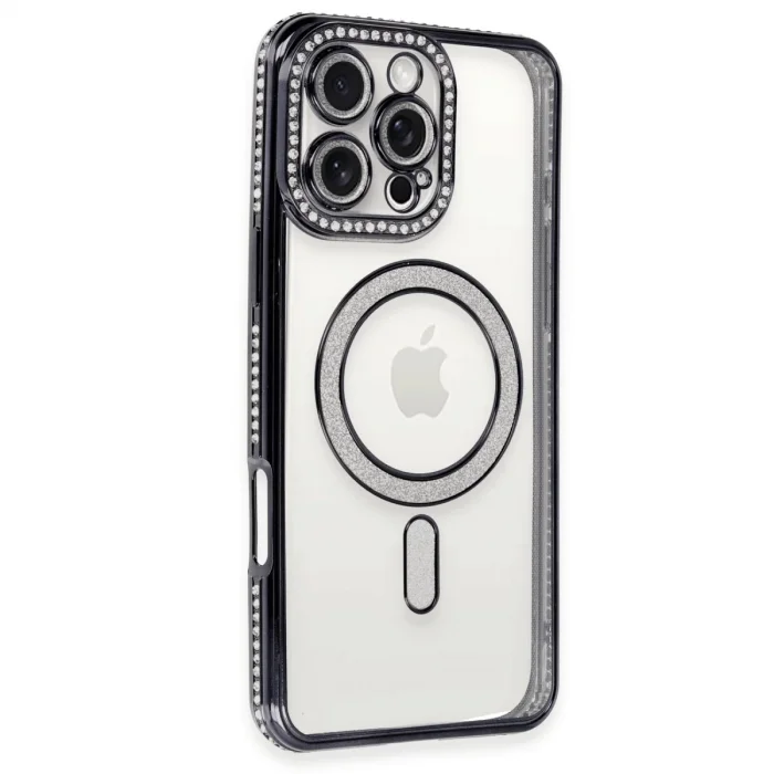 İphone 16 Pro Kılıf Joke Simli Magneticsafe Kılıf - Siyah