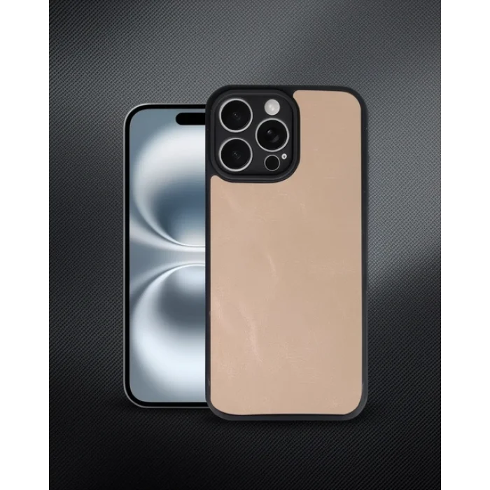 iPhone 16 Pro Max - Aras Deri Kılıf - Pudra