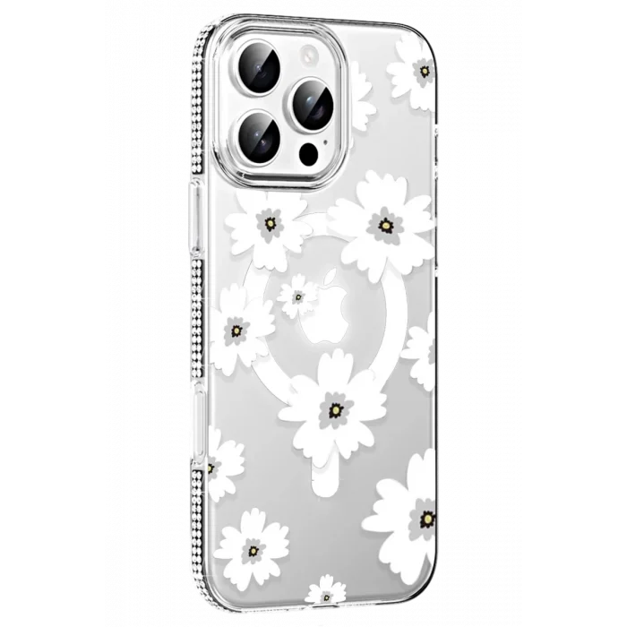 Joko Apple iPhone 16 Pro Max Uyumlu Floral Magsafe Kapak - Beyaz