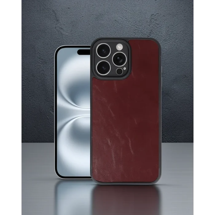 iPhone 16 Pro Max Kılıf Aras Deri Kapak - Bordo