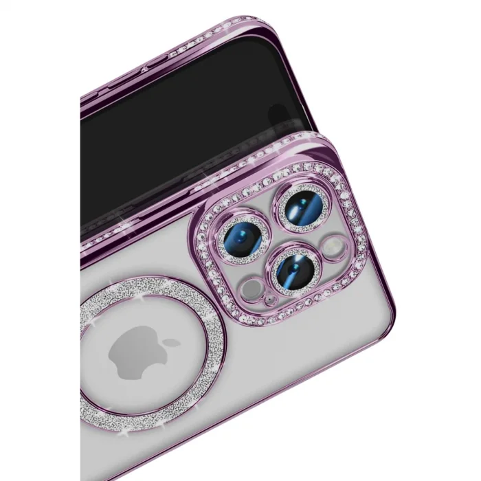 İphone 16 Pro Max Kılıf Joke Simli Magneticsafe Kılıf - Derin Mor