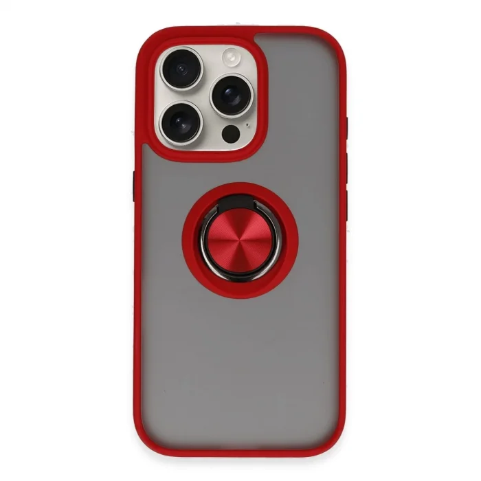 İphone 16 Pro Max Kılıf Montreal Yüzüklü Silikon Kapak - Kırmızı