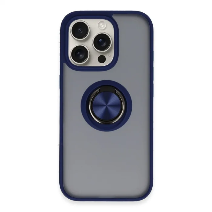 İphone 16 Pro Max Kılıf Montreal Yüzüklü Silikon Kapak - Lacivert